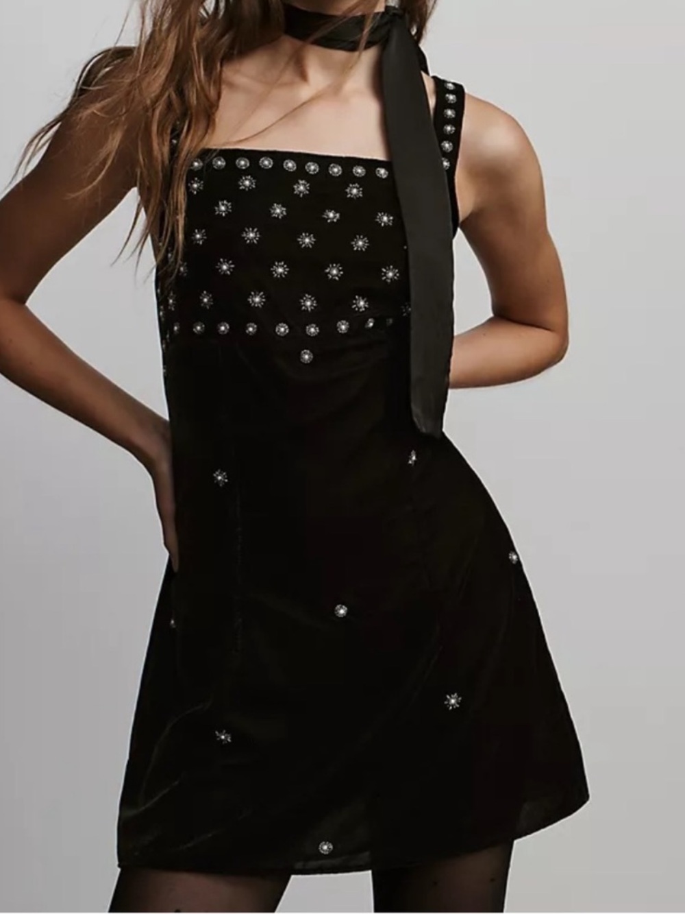 By‎ Anthropologie Sleeveless Embellished Velvet Mini Dress